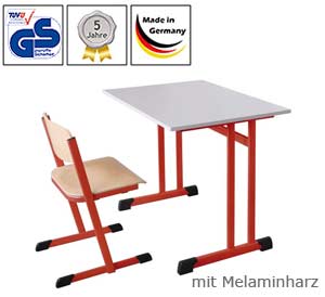 Einer-Schultisch mit Melaminplatte, Doppel-C-Form