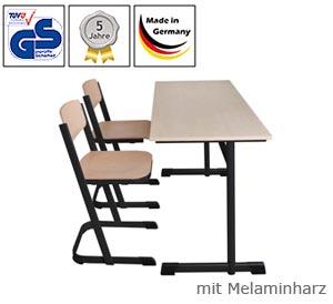Zweier-Schultisch mit Melaminplatte, C-Form
