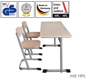 Zweier-Schultisch mit HPL-Platte, C-Form