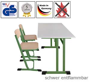 Zweier-Schultisch mit B1-Platte, Doppel-C-Form