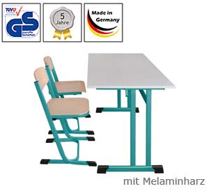 Zweier-Schultisch mit Melaminplatte, Doppel-C-Form