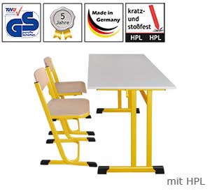 Zweier-Schultisch mit HPL-Platte, Doppel-C-Form